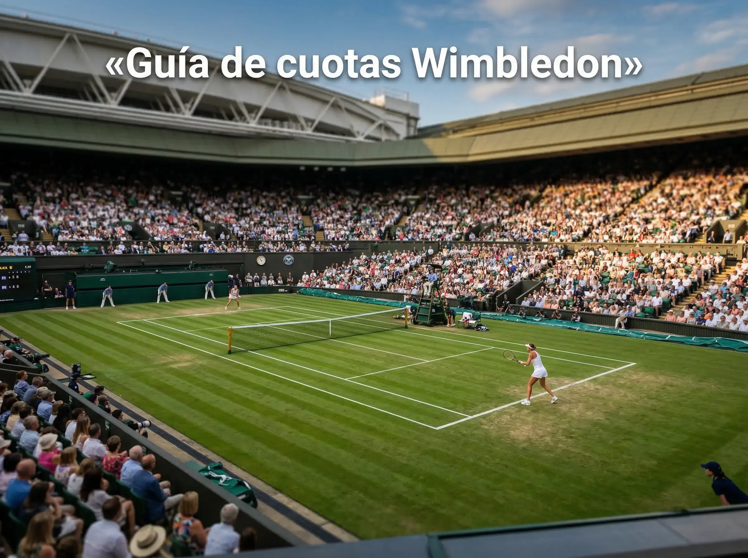 Pista central de Wimbledon durante un partido en la temporada de césped con público en las gradas