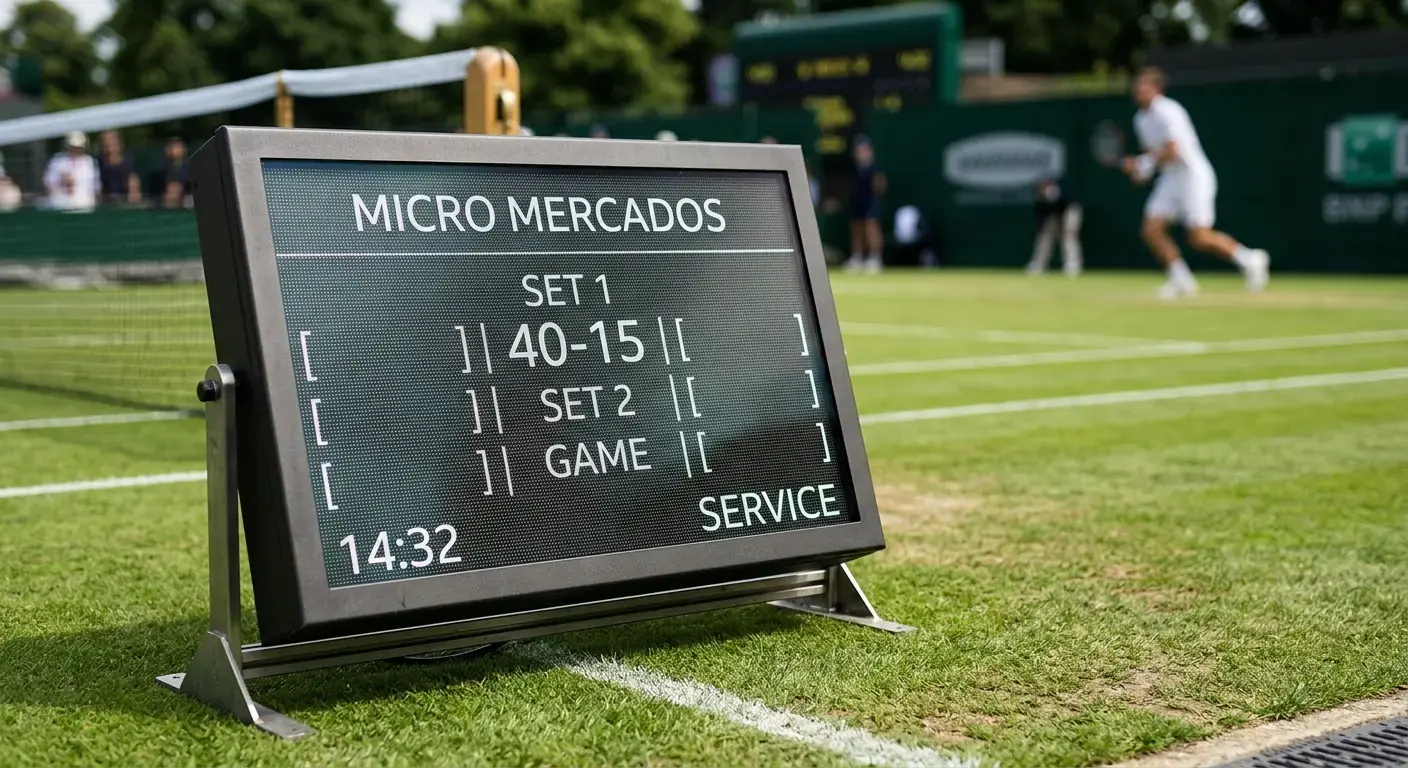 Pantalla de marcador electrónico de tenis mostrando puntuación punto a punto en Wimbledon